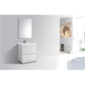 KUBEBATH Bliss FMB30-GW 30" Single Bathroom Vanity in High Gloss White with White Acrylic Composite, Integrated Sink, Rendered Angled View