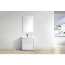 Load image into Gallery viewer, KUBEBATH Bliss FMB30-GW 30&quot; Single Bathroom Vanity in High Gloss White with White Acrylic Composite, Integrated Sink, Rendered Front View