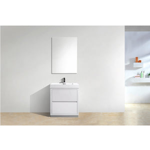 KUBEBATH Bliss FMB30-GW 30" Single Bathroom Vanity in High Gloss White with White Acrylic Composite, Integrated Sink, Rendered Front View