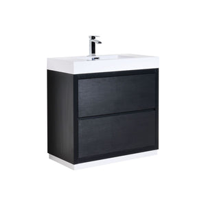 KUBEBATH Bliss FMB36-BK 36" Single Bathroom Vanity in Black with White Acrylic Composite, Integrated Sink, Angled View