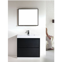 Load image into Gallery viewer, KUBEBATH Bliss FMB36-BK 36&quot; Single Bathroom Vanity in Black with White Acrylic Composite, Integrated Sink, Rendered Front View