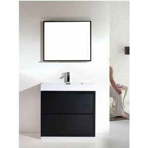 KUBEBATH Bliss FMB36-BK 36" Single Bathroom Vanity in Black with White Acrylic Composite, Integrated Sink, Rendered Front View