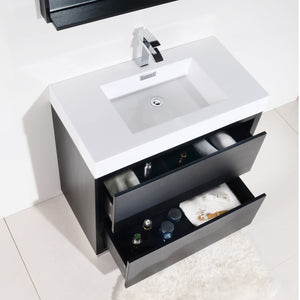KUBEBATH Bliss FMB36-BK 36" Single Bathroom Vanity in Black with White Acrylic Composite, Integrated Sink, Open Drawers