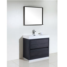 Load image into Gallery viewer, KUBEBATH Bliss FMB36-GO 36&quot; Single Bathroom Vanity in Gray Oak with White Acrylic Composite, Integrated Sink, Rendered Angled View
