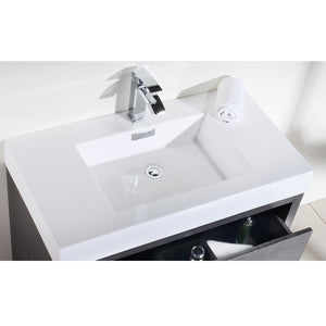 KUBEBATH Bliss FMB36-GO 36" Single Bathroom Vanity in Gray Oak with White Acrylic Composite, Integrated Sink, Countertop Closeup