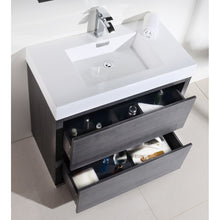 Load image into Gallery viewer, KUBEBATH Bliss FMB36-GO 36&quot; Single Bathroom Vanity in Gray Oak with White Acrylic Composite, Integrated Sink, Open Drawers