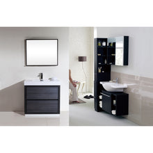 Load image into Gallery viewer, KUBEBATH Bliss FMB36-GO 36&quot; Single Bathroom Vanity in Gray Oak with White Acrylic Composite, Integrated Sink, Rendered Front View