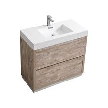 Load image into Gallery viewer, KUBEBATH Bliss FMB36-NW 36&quot; Single Bathroom Vanity in Nature Wood with White Acrylic Composite, Integrated Sink, Angled View