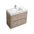 KUBEBATH Bliss FMB36-NW 36" Single Bathroom Vanity in Nature Wood with White Acrylic Composite, Integrated Sink, Angled View