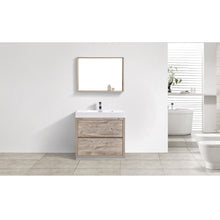 Load image into Gallery viewer, KUBEBATH Bliss FMB36-NW 36&quot; Single Bathroom Vanity in Nature Wood with White Acrylic Composite, Integrated Sink, Rendered Front View