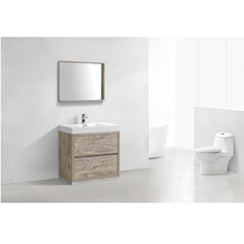 Load image into Gallery viewer, KUBEBATH Bliss FMB36-NW 36&quot; Single Bathroom Vanity in Nature Wood with White Acrylic Composite, Integrated Sink, Rendered Angled View