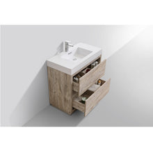 Load image into Gallery viewer, KUBEBATH Bliss FMB36-NW 36&quot; Single Bathroom Vanity in Nature Wood with White Acrylic Composite, Integrated Sink, Open Drawers