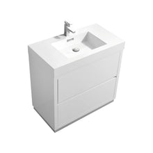 Load image into Gallery viewer, KUBEBATH Bliss FMB36-GW 36&quot; Single Bathroom Vanity in High Gloss White with White Acrylic Composite, Integrated Sink, Angled View