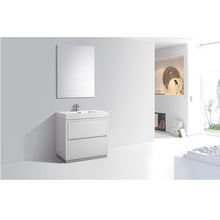 Load image into Gallery viewer, KUBEBATH Bliss FMB36-GW 36&quot; Single Bathroom Vanity in High Gloss White with White Acrylic Composite, Integrated Sink, Rendered Angled View