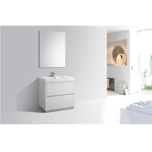 KUBEBATH Bliss FMB36-GW 36" Single Bathroom Vanity in High Gloss White with White Acrylic Composite, Integrated Sink, Rendered Angled View