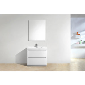 KUBEBATH Bliss FMB36-GW 36" Single Bathroom Vanity in High Gloss White with White Acrylic Composite, Integrated Sink, Rendered Front View