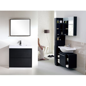 KUBEBATH Bliss FMB40-BK 40" Single Bathroom Vanity in Black with White Acrylic Composite, Integrated Sink, Rendered Front View