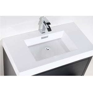 KUBEBATH Bliss FMB40-BK 40" Single Bathroom Vanity in Black with White Acrylic Composite, Integrated Sink, Countertop Closeup