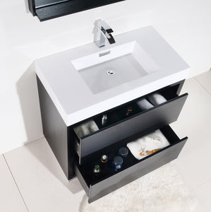 KUBEBATH Bliss FMB40-BK 40" Single Bathroom Vanity in Black with White Acrylic Composite, Integrated Sink, Open Drawers