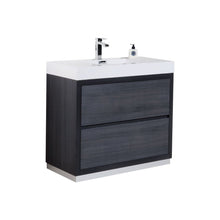 Load image into Gallery viewer, KUBEBATH Bliss FMB40-GO 40&quot; Single Bathroom Vanity in Gray Oak with White Acrylic Composite, Integrated Sink, Angled View