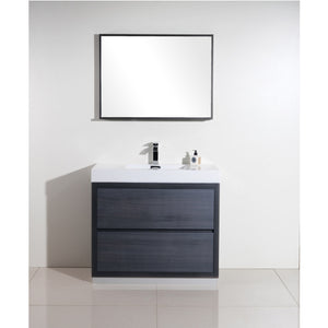 KUBEBATH Bliss FMB40-GO 40" Single Bathroom Vanity in Gray Oak with White Acrylic Composite, Integrated Sink, Rendered Front View