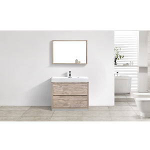 KUBEBATH Bliss FMB40-NW 40" Single Bathroom Vanity in Nature Wood with White Acrylic Composite, Integrated Sink, Rendered Front View