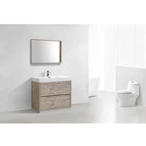 KUBEBATH Bliss FMB40-NW 40" Single Bathroom Vanity in Nature Wood with White Acrylic Composite, Integrated Sink, Rendered Angled View