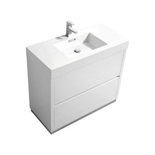 Load image into Gallery viewer, KUBEBATH Bliss FMB40-GW 40&quot; Single Bathroom Vanity in High Gloss White with White Acrylic Composite, Integrated Sink, Angled View