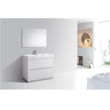 Load image into Gallery viewer, KUBEBATH Bliss FMB40-GW 40&quot; Single Bathroom Vanity in High Gloss White with White Acrylic Composite, Integrated Sink, Rendered Angled View