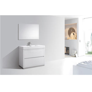 KUBEBATH Bliss FMB40-GW 40" Single Bathroom Vanity in High Gloss White with White Acrylic Composite, Integrated Sink, Rendered Angled View