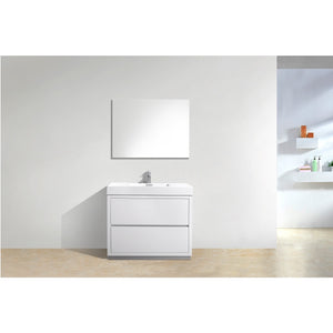 KUBEBATH Bliss FMB40-GW 40" Single Bathroom Vanity in High Gloss White with White Acrylic Composite, Integrated Sink, Rendered Front View