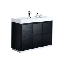 Load image into Gallery viewer, KUBEBATH Bliss FMB48-BK 48&quot; Single Bathroom Vanity in Black with White Acrylic Composite, Integrated Sink, Angled View