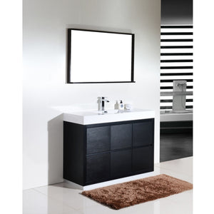 KUBEBATH Bliss FMB48-BK 48" Single Bathroom Vanity in Black with White Acrylic Composite, Integrated Sink, Rendered Angled View
