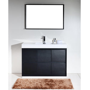 KUBEBATH Bliss FMB48-BK 48" Single Bathroom Vanity in Black with White Acrylic Composite, Integrated Sink, Rendered Front View