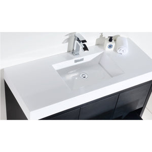 KUBEBATH Bliss FMB48-BK 48" Single Bathroom Vanity in Black with White Acrylic Composite, Integrated Sink, Countertop Closeup