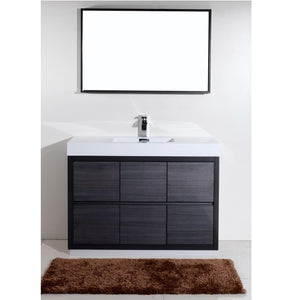 KUBEBATH Bliss FMB48-go 48" Single Bathroom Vanity in Gray Oak with White Acrylic Composite, Integrated Sink, Rendered Front View