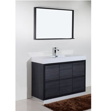 Load image into Gallery viewer, KUBEBATH Bliss FMB48-go 48&quot; Single Bathroom Vanity in Gray Oak with White Acrylic Composite, Integrated Sink, Rendered Angled View