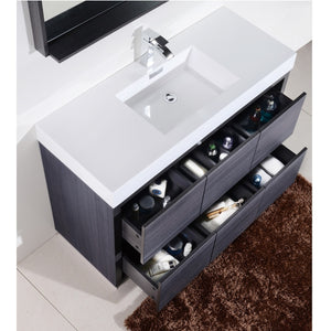 KUBEBATH Bliss FMB48-go 48" Single Bathroom Vanity in Gray Oak with White Acrylic Composite, Integrated Sink, Open Drawers