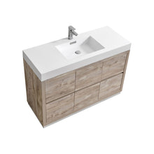 Load image into Gallery viewer, KUBEBATH Bliss FMB48-NW 48&quot; Single Bathroom Vanity in Nature Wood with White Acrylic Composite, Integrated Sink, Angled View