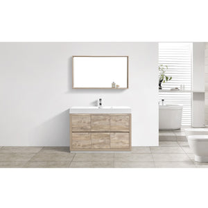 KUBEBATH Bliss FMB48-NW 48" Single Bathroom Vanity in Nature Wood with White Acrylic Composite, Integrated Sink, Rendered Front View