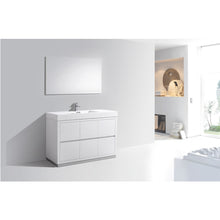 Load image into Gallery viewer, KUBEBATH Bliss FMB48-GW 48&quot; Single Bathroom Vanity in High Gloss White with White Acrylic Composite, Integrated Sink, Rendered Angled View
