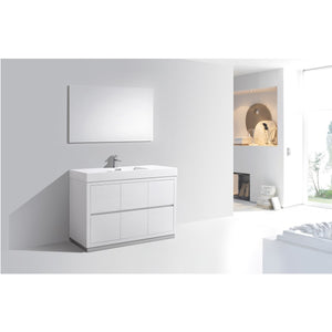 KUBEBATH Bliss FMB48-GW 48" Single Bathroom Vanity in High Gloss White with White Acrylic Composite, Integrated Sink, Rendered Angled View