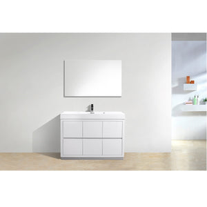 KUBEBATH Bliss FMB48-GW 48" Single Bathroom Vanity in High Gloss White with White Acrylic Composite, Integrated Sink, Rendered Front View