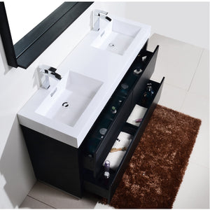 KUBEBATH Bliss FMB60D-BK 60" Double Bathroom Vanity in Black with White Acrylic Composite, Integrated Sinks, Open Drawers