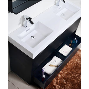 KUBEBATH Bliss FMB60D-BK 60" Double Bathroom Vanity in Black with White Acrylic Composite, Integrated Sinks, Open Bottom Drawer