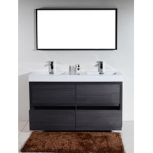 Load image into Gallery viewer, KUBEBATH Bliss FMB60D-GO 60&quot; Double Bathroom Vanity in Gray Oak with White Acrylic Composite, Integrated Sinks, Rendered Front View