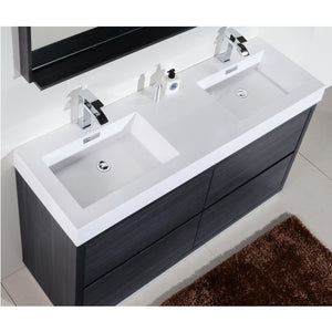KUBEBATH Bliss FMB60D-GO 60" Double Bathroom Vanity in Gray Oak with White Acrylic Composite, Integrated Sinks, Countertop Closeup
