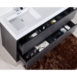 KUBEBATH Bliss FMB60D-GO 60" Double Bathroom Vanity in Gray Oak with White Acrylic Composite, Integrated Sinks, Open Drawers