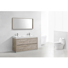 Load image into Gallery viewer, KUBEBATH Bliss FMB60D-NW 60&quot; Double Bathroom Vanity in Walnut with White Acrylic Composite, Integrated Sinks, Rendered Angled View
