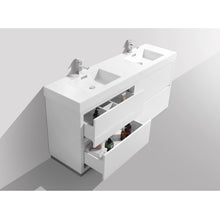 Load image into Gallery viewer, KUBEBATH Bliss FMB60D-GW 60&quot; Double Bathroom Vanity in High Gloss White with White Acrylic Composite, Integrated Sinks, Open Drawers